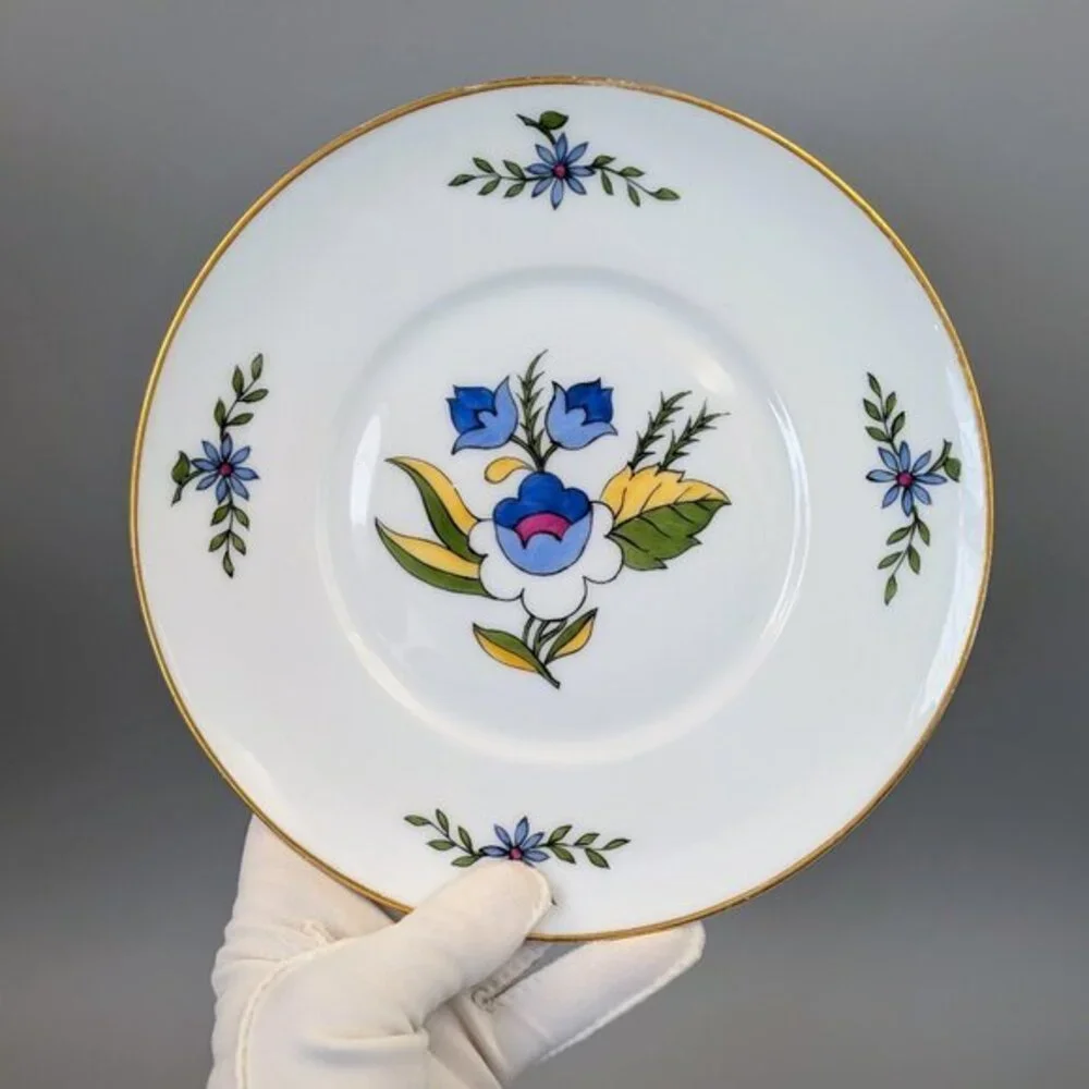 Antique Royal Copenhagen Folk Art Floral Porcelain Plate - 
